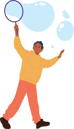Boy playing liquid soap bubble  Illustration