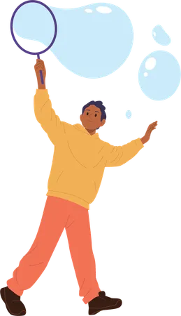 Boy playing liquid soap bubble  Illustration