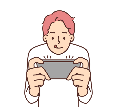 Boy playing mobile game  Illustration