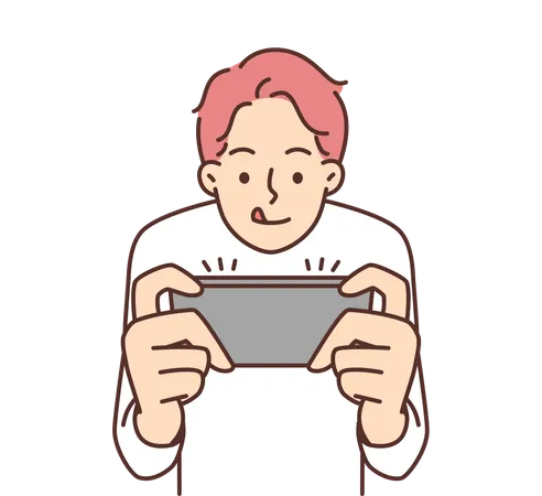 Boy playing mobile game  Illustration