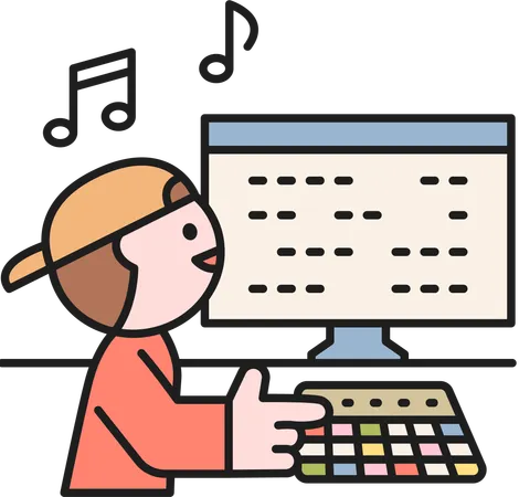 音楽ボードで遊ぶ少年  イラスト