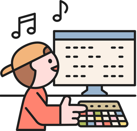 Boy playing music board  Illustration