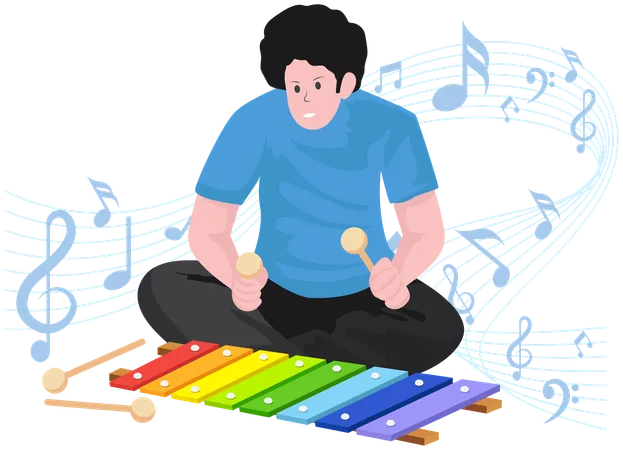Boy playing musical instrument  Illustration