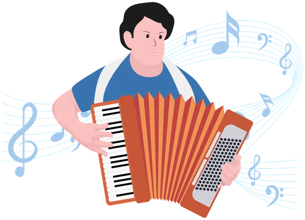 Boy playing musical instrument  Illustration