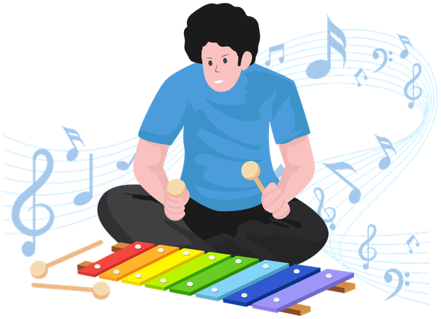 Boy playing musical instrument  Illustration