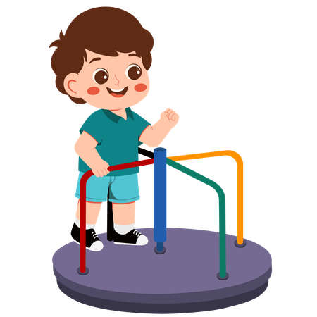 Boy playing on merry go round  Illustration