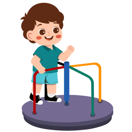 Boy playing on merry go round  Illustration