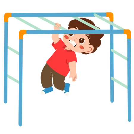 Boy playing on monkey bars  Illustration