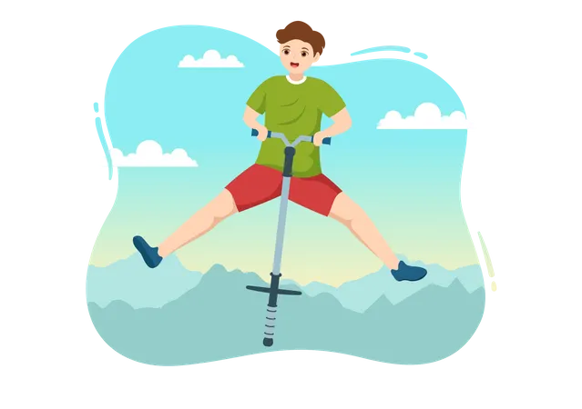 People Playing With Sport Jump Pogo Stick Illustration For Web Banner Or Landing Page In Outdoor Fun Toy Flat Cartoon Hand Drawn Templates Illustration