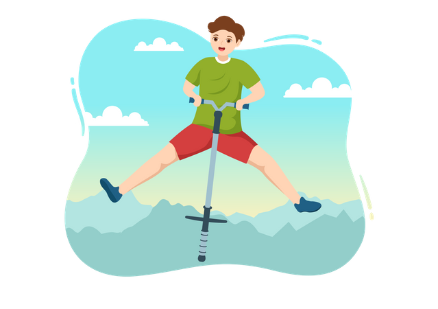 Boy playing on Pogo Stick  Illustration