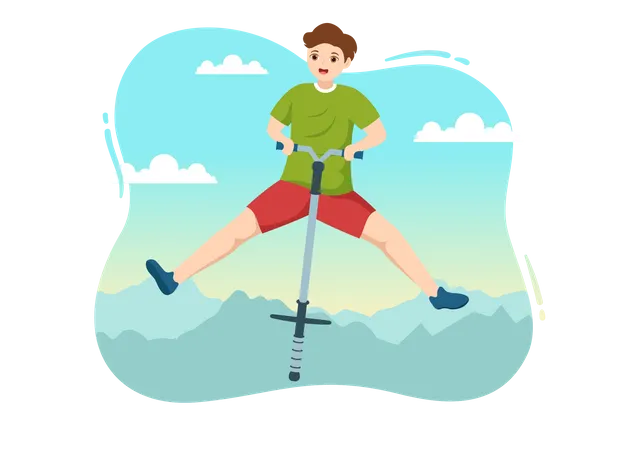 Boy playing on Pogo Stick  Illustration