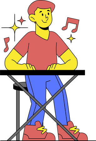 Boy Playing On Synthesizer  Illustration