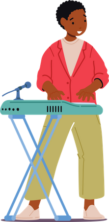 Boy Playing on Synthesizer with Microphone  Illustration