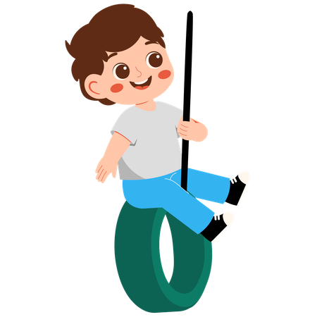 Boy playing on tire swing  Illustration