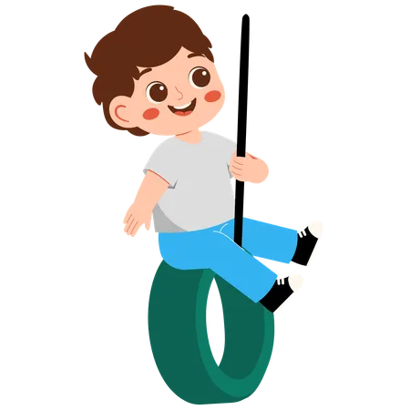 Boy playing on tire swing  Illustration