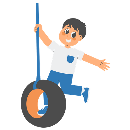 Boy Playing On Tire Swing  Illustration