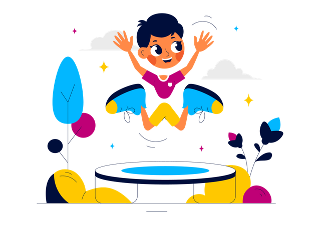 Boy playing on trampoline  Illustration