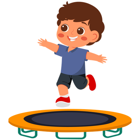 Boy playing on trampoline  Illustration