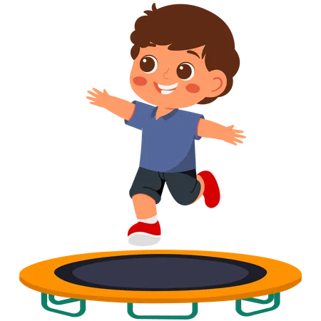 Boy playing on trampoline  Illustration