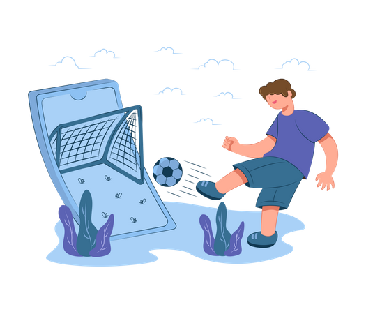 Boy playing online football game  Illustration