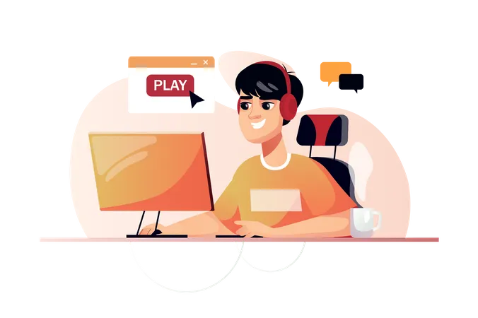 Boy playing online game Illustration