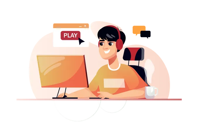 Boy playing online game  Illustration