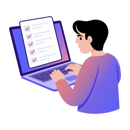 Boy playing online quiz  Illustration