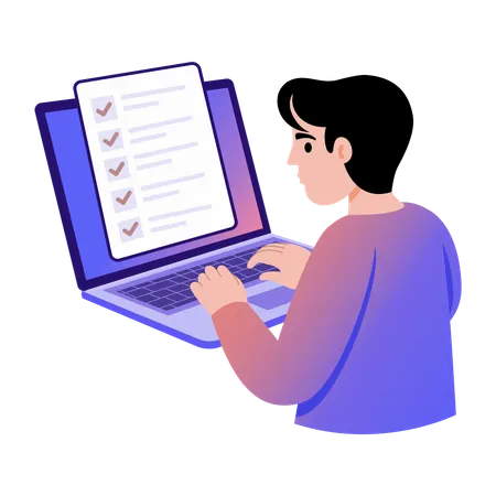 Boy playing online quiz  Illustration
