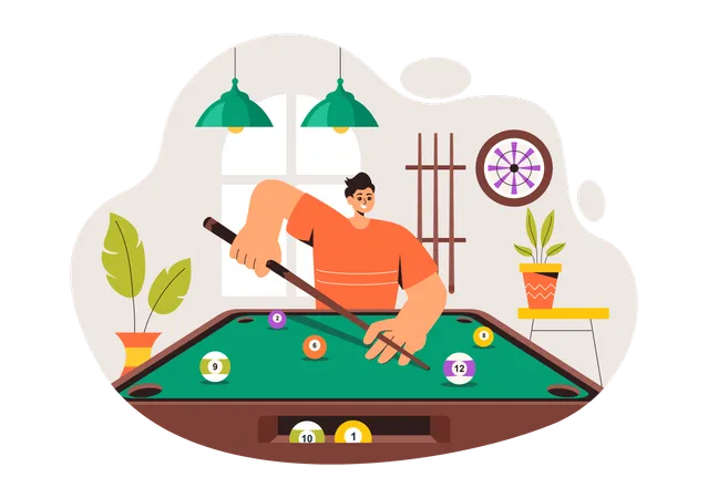 Boy Playing Pool Game  Illustration