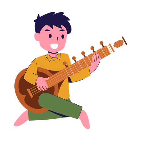 Boy Playing Sitar Casually  Illustration