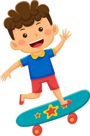 Boy Kids Playing Skateboard Illustration