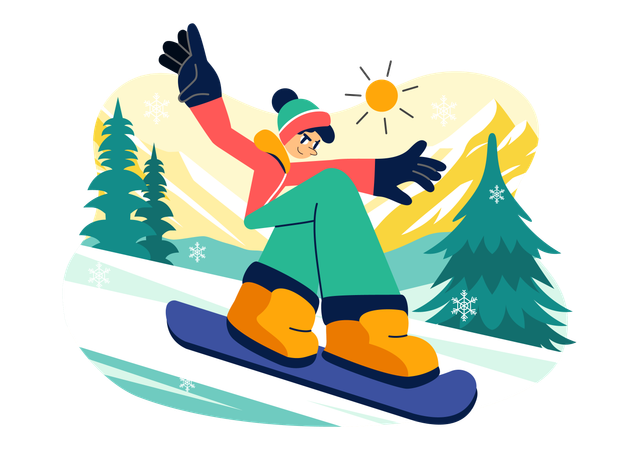 Boy playing Snowboarding Sport  Illustration