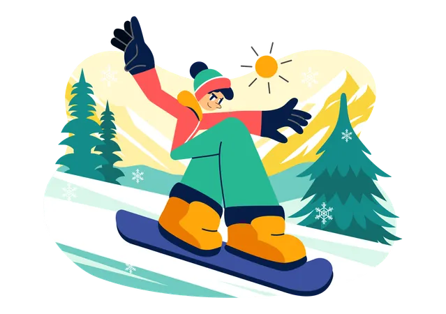 Boy playing Snowboarding Sport  Illustration