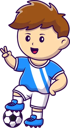 Boy Playing Soccer Ball With Peace Hand  Illustration