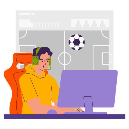 Boy playing soccer game online  Illustration