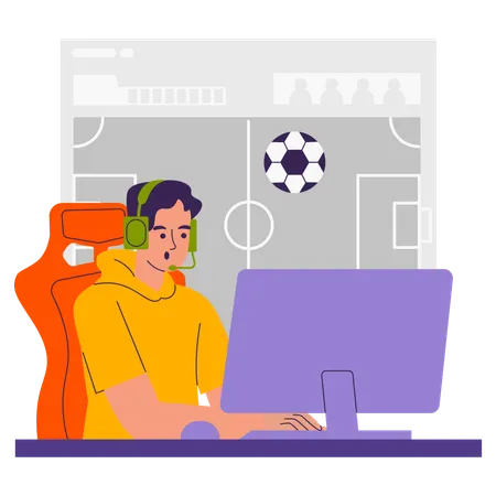 Boy playing soccer game online  Illustration