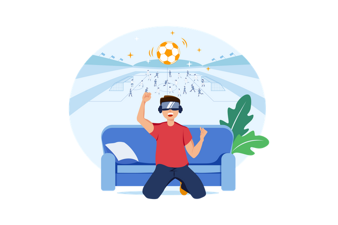 Boy playing Soccer using VR Illustration