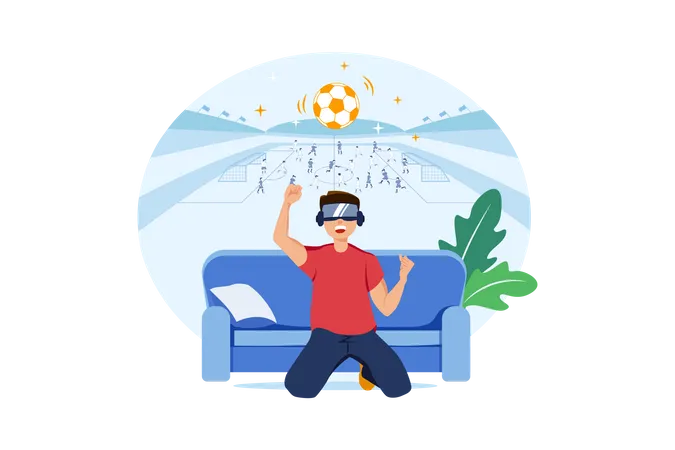 Boy playing Soccer using VR Illustration