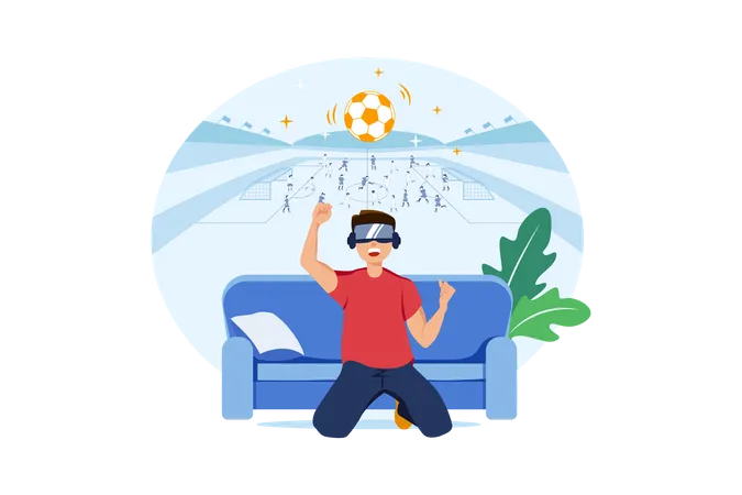 Boy playing Soccer using VR  Illustration