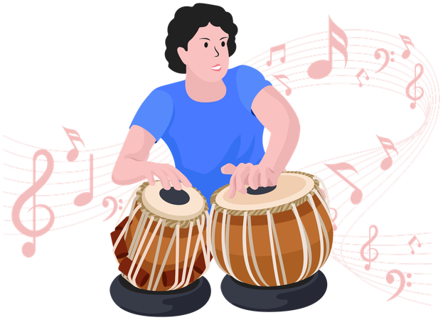 Boy playing Tabla  Illustration