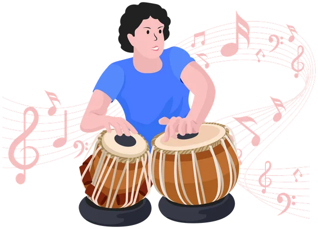 Boy playing Tabla  Illustration