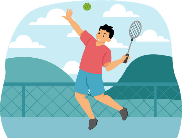 Boy Playing Tennis  Illustration