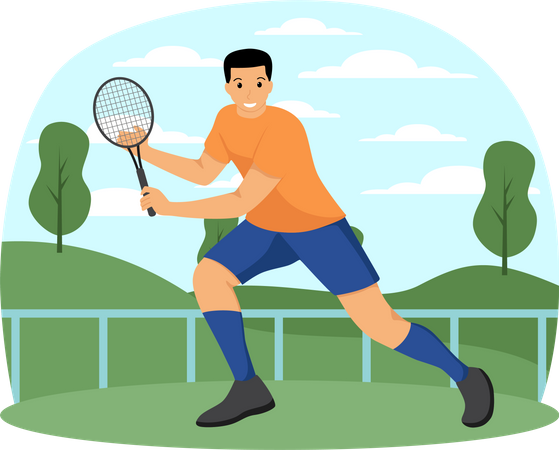 Boy Playing Tennis  Illustration