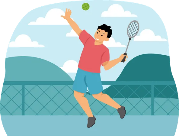 Boy playing tennis  イラスト
