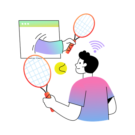 Boy Playing Tennis Online  Illustration