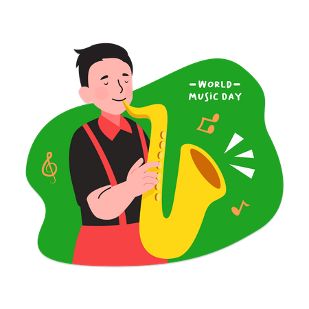 Boy Playing the Trumpet Illustration