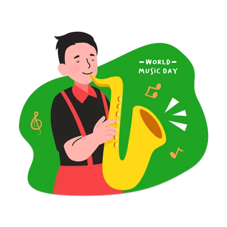 Boy Playing the Trumpet Illustration