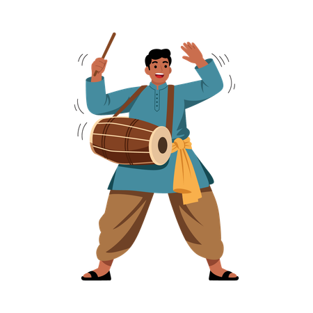 Boy Playing traditional Drums  Illustration