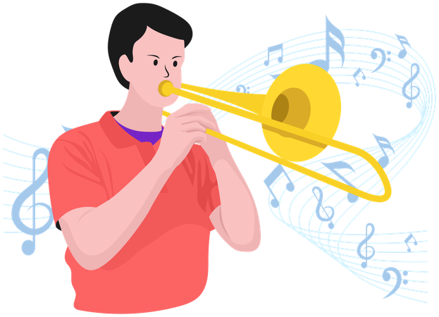 Boy playing Trombone  Illustration