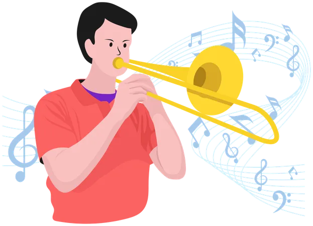 Boy playing Trombone  Illustration